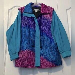 Vintage 80s L Leeanne Hand painted 100% Silk Windbreaker Unique Vibrant Size S